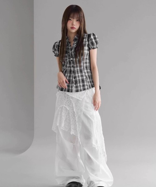 ブラウス シャツ A'GEM/9 × .kom 「.KOM/ドットケーオーエム」 チェックブラウス/ レディース A'GEM/9 × .kom 『.KOM/ドットケーオーエム』 チェック柄