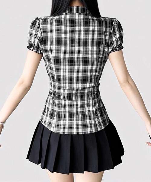 ブラウス シャツ A'GEM/9 × .kom 「.KOM/ドットケーオーエム」 チェックブラウス/ レディース A'GEM/9 × .kom 『.KOM/ドットケーオーエム』ギンガムチェック