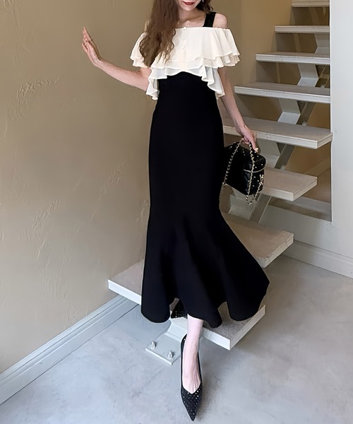 新品 PARTY シフォンブラウスドッキングニットマーメイドワンピース ROYAL PARTY ワンピース シフォンブラウスドッキングニット