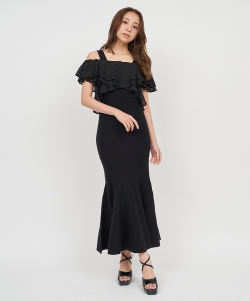 新品 PARTY シフォンブラウスドッキングニットマーメイドワンピース セール】シフォンブラウスドッキングニットマーメイドワンピース