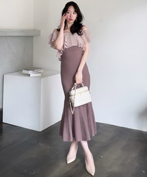 セール】異素材プリーツラッフルロングコート（その他アウター