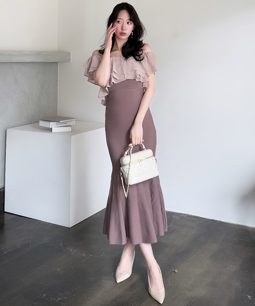 新品 PARTY シフォンブラウスドッキングニットマーメイドワンピース シフォンブラウスドッキングニットマーメイドワンピース