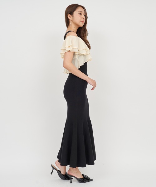 新品 PARTY シフォンブラウスドッキングニットマーメイドワンピース シフォンブラウスドッキングニットマーメイドワンピース