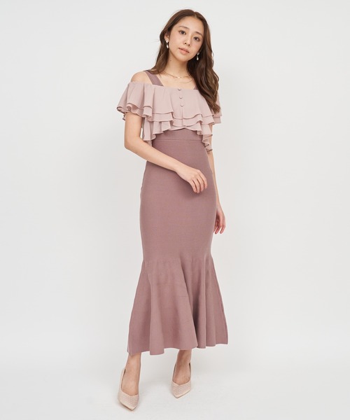 新品 PARTY シフォンブラウスドッキングニットマーメイドワンピース シフォンブラウスドッキングニットマーメイドワンピース