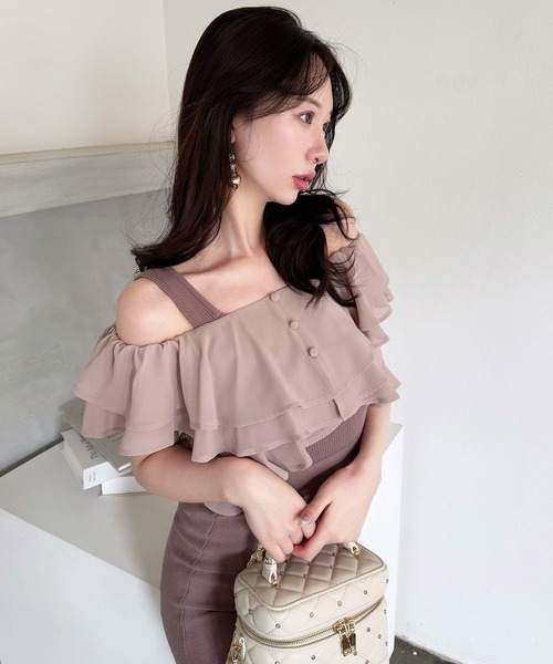 新品 PARTY シフォンブラウスドッキングニットマーメイドワンピース セール】シフォンブラウスドッキングニットマーメイドワンピース