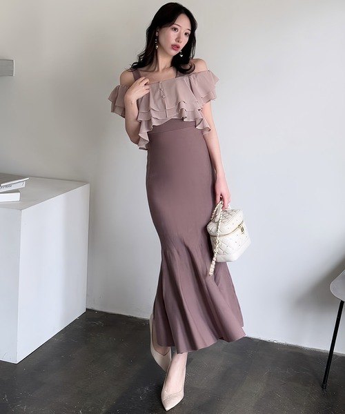 新品 PARTY シフォンブラウスドッキングニットマーメイドワンピース シフォンブラウスドッキングニットマーメイドワンピース