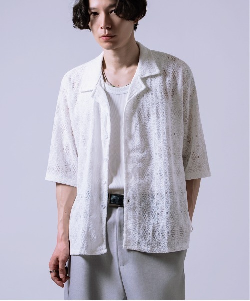 Crownor(クラウノアー)の「レース編み シャツ(シャツ/ブラウス・メンズ・ブラック/ホワイト・LARGE/MEDIUM)」の2枚目の写真