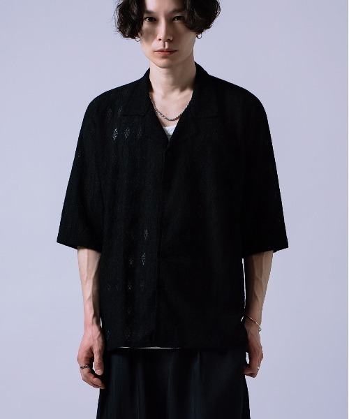 Crownor(クラウノアー)の「レース編み シャツ(シャツ/ブラウス・メンズ・ブラック/ホワイト・LARGE/MEDIUM)」の1枚目の写真