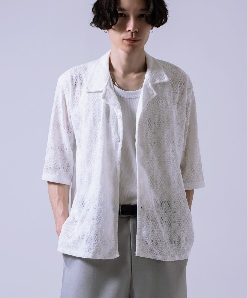 Crownor(クラウノアー)の「レース編み シャツ(シャツ/ブラウス・メンズ・ブラック/ホワイト・LARGE/MEDIUM)」の3枚目の写真