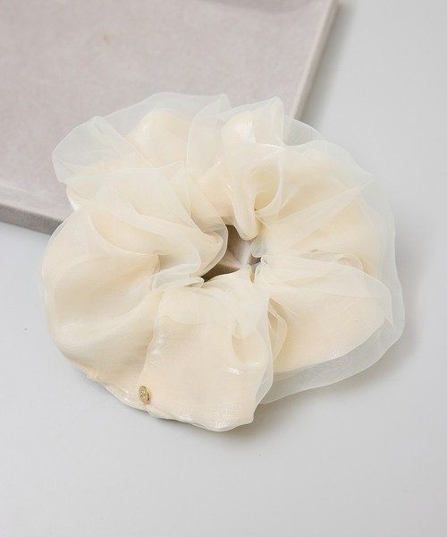 セール】プレート付きオーガンジー×シャイニーコンビシュシュ