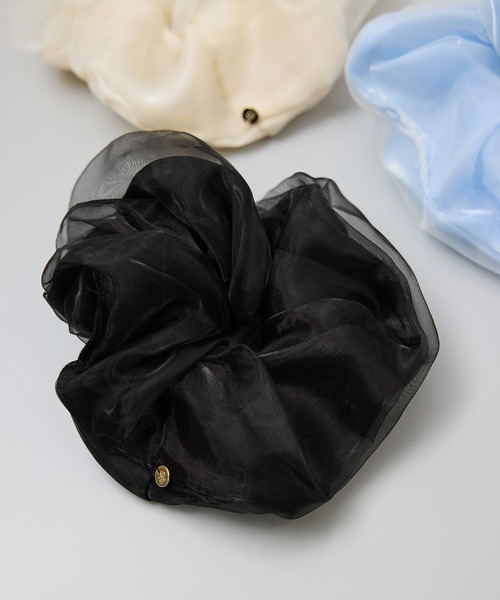 セール】プレート付きオーガンジー×シャイニーコンビシュシュ