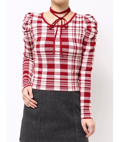 RESEXXY（リゼクシー）の「チョーカーデザインニットトップス（ニット/セーター・レディース・ブラック/ピンク/その他1/レッド・FREE）」の5枚目の写真