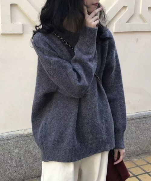 cammie(キャミー)の「ミックスニットトップス(ニット/セーター・レディース・グレー/ブラウン/ワインレッド/パープル/アイボリー/ブラック・FREE)」の1枚目の写真