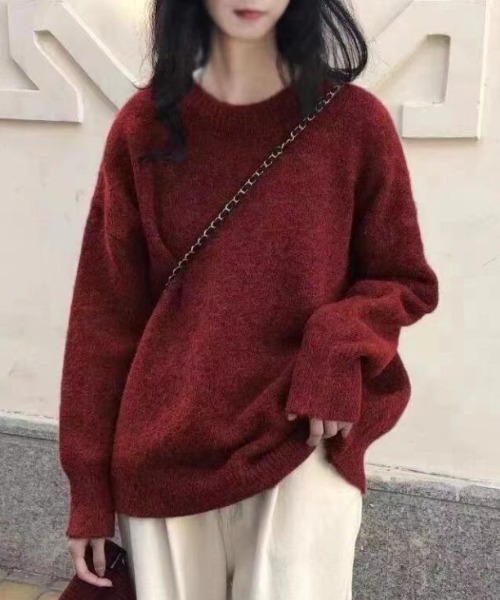 cammie(キャミー)の「ミックスニットトップス(ニット/セーター・レディース・グレー/ブラウン/ワインレッド/パープル/アイボリー/ブラック・FREE)」の6枚目の写真