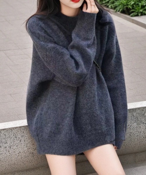 cammie(キャミー)の「ミックスニットトップス(ニット/セーター・レディース・グレー/ブラウン/ワインレッド/パープル/アイボリー/ブラック・FREE)」の10枚目の写真