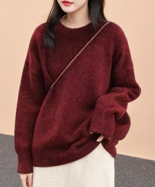 cammie(キャミー)の「ミックスニットトップス(ニット/セーター・レディース・グレー/ブラウン/ワインレッド/パープル/アイボリー/ブラック・FREE)」の15枚目の写真