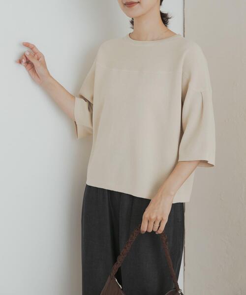 URBAN RESEARCH DOORS（アーバンリサーチドアーズ）の「ダブルジャガードボートネックニット（ニット/セーター・レディース・ブラック/ベージュ/ブラウン・MEDIUM）」の4枚目の写真