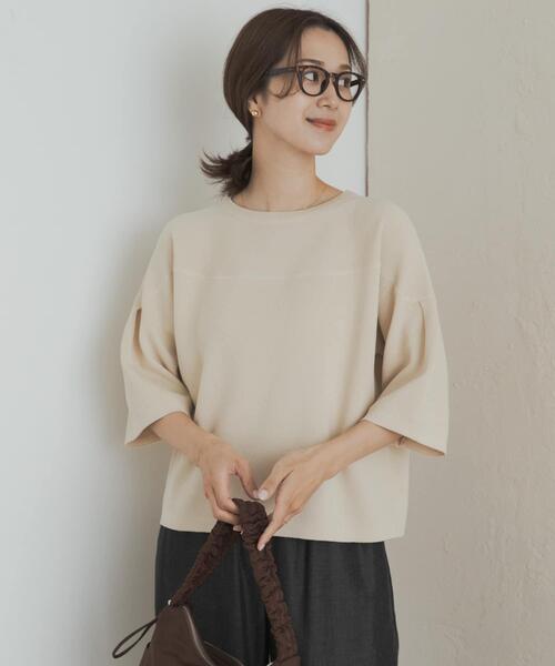 URBAN RESEARCH DOORS（アーバンリサーチドアーズ）の「ダブルジャガードボートネックニット（ニット/セーター・レディース・ブラック/ベージュ/ブラウン・MEDIUM）」の5枚目の写真