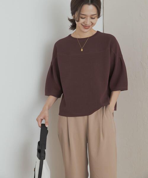 URBAN RESEARCH DOORS（アーバンリサーチドアーズ）の「ダブルジャガードボートネックニット（ニット/セーター・レディース・ブラック/ベージュ/ブラウン・MEDIUM）」の14枚目の写真