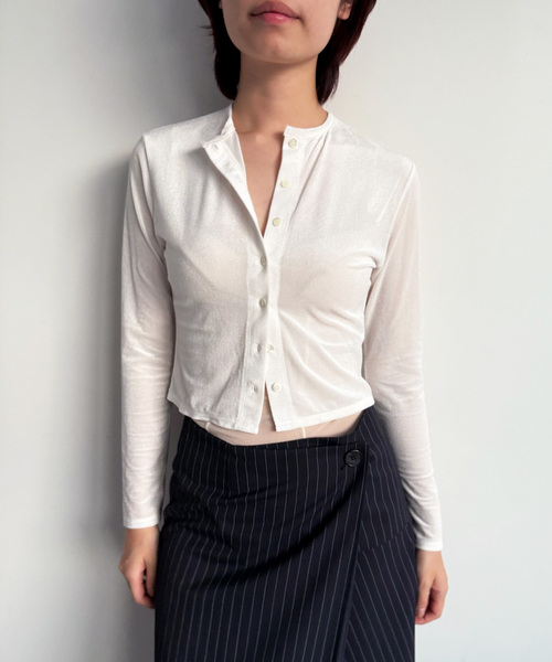 EDIT. FOR LULU(エディットフォールル)の「シアーベロアカーディガン(Tシャツ/カットソー・レディース・チャコールグレー/ホワイト/ピンク・FREE)」の2枚目の写真