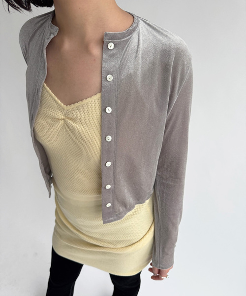 EDIT. FOR LULU(エディットフォールル)の「シアーベロアカーディガン(Tシャツ/カットソー・レディース・チャコールグレー/ホワイト/ピンク・FREE)」の4枚目の写真