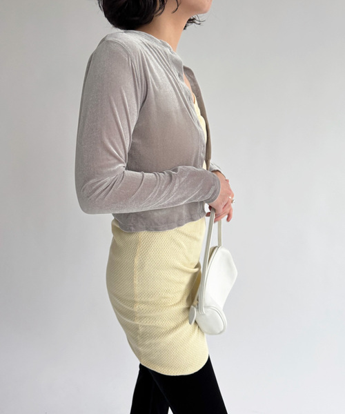 EDIT. FOR LULU(エディットフォールル)の「シアーベロアカーディガン(Tシャツ/カットソー・レディース・チャコールグレー/ホワイト/ピンク・FREE)」の5枚目の写真