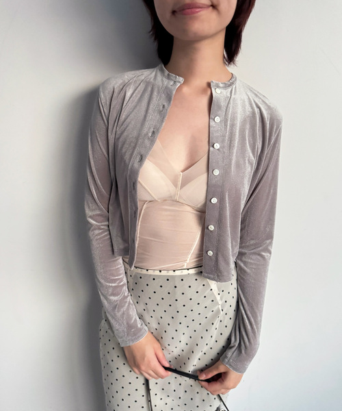 EDIT. FOR LULU(エディットフォールル)の「シアーベロアカーディガン(Tシャツ/カットソー・レディース・チャコールグレー/ホワイト/ピンク・FREE)」の7枚目の写真