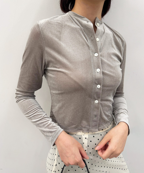 EDIT. FOR LULU(エディットフォールル)の「シアーベロアカーディガン(Tシャツ/カットソー・レディース・チャコールグレー/ホワイト/ピンク・FREE)」の9枚目の写真