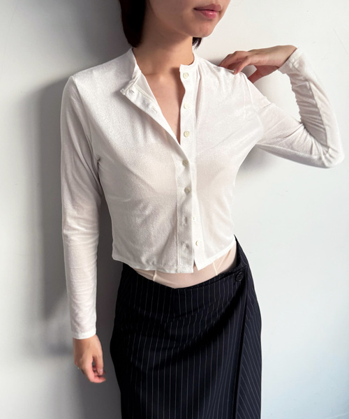 EDIT. FOR LULU(エディットフォールル)の「シアーベロアカーディガン(Tシャツ/カットソー・レディース・チャコールグレー/ホワイト/ピンク・FREE)」の12枚目の写真