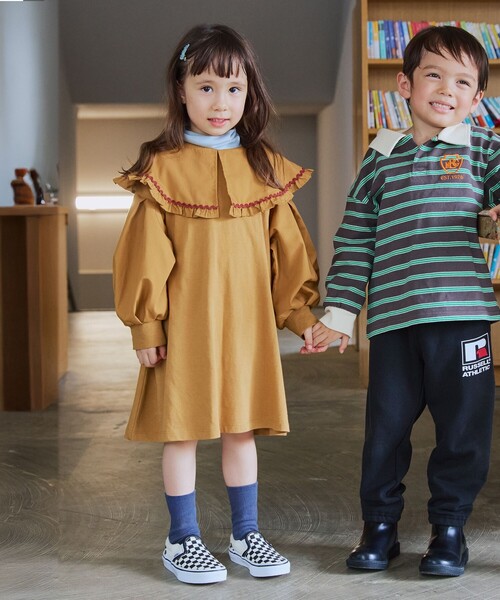 B:MING by BEAMS（ビーミングバイビームス）の「フリルカラー カットソー ワンピース 2025FW（90～140cm）（ワンピース・キッズ・イエロー系その他5/グリーン・140/130/90/120/100/110）」の2枚目の写真