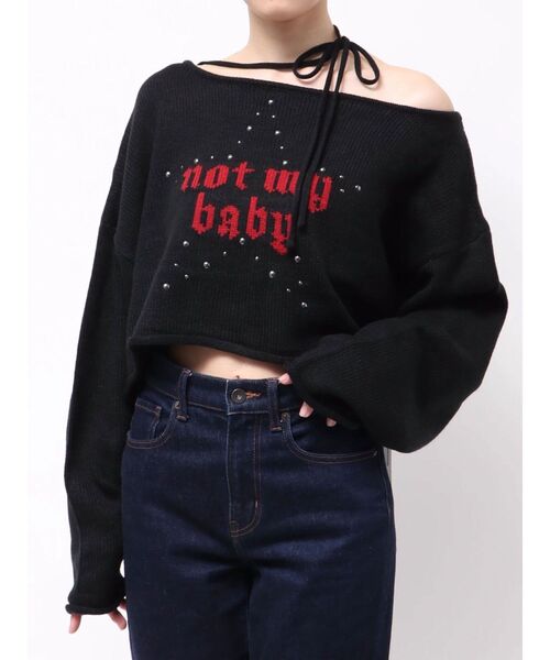 jouetie(ジュエティ)の「ワンショルスタッズショートニット(ニット/セーター・レディース・アイボリー/ブラック/ピンク・MEDIUM)」の17枚目の写真