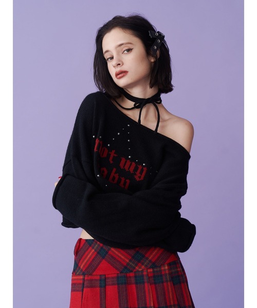 jouetie(ジュエティ)の「ワンショルスタッズショートニット(ニット/セーター・レディース・アイボリー/ブラック/ピンク・MEDIUM)」の8枚目の写真