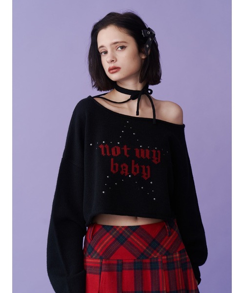 jouetie(ジュエティ)の「ワンショルスタッズショートニット(ニット/セーター・レディース・アイボリー/ブラック/ピンク・MEDIUM)」の10枚目の写真