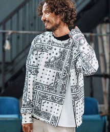 msw1750-Bandana Cardboard Knit Zip Accent Pullover トレーナー(F25F100)