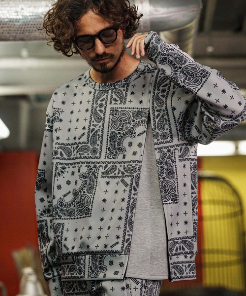 felkod(フィルコッド)の「msw1750-Bandana Cardboard Knit Zip Accent Pullover トレーナー(F25F100)(スウェット・メンズ・ホワイト/ライトグレー/ブラック・S/M/L)」の3枚目の写真
