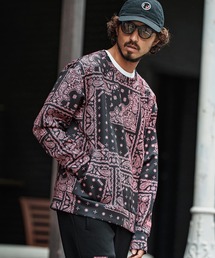 msw1750-Bandana Cardboard Knit Zip Accent Pullover トレーナー(F25F100)