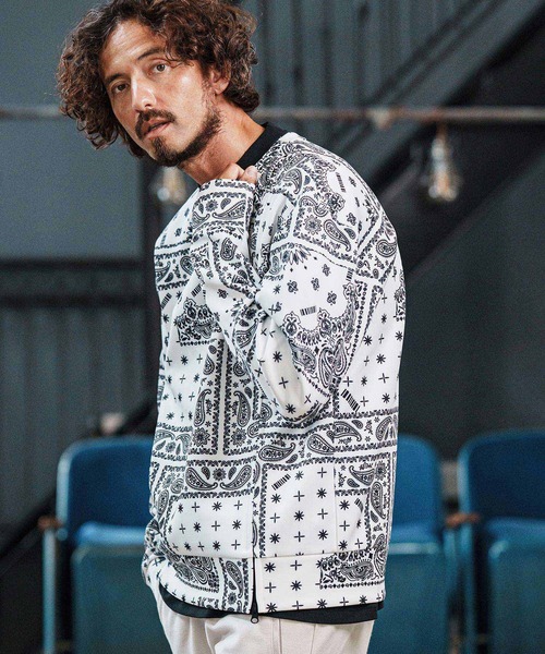 felkod(フィルコッド)の「msw1750-Bandana Cardboard Knit Zip Accent Pullover トレーナー(F25F100)(スウェット・メンズ・ホワイト/ライトグレー/ブラック・S/M/L)」の4枚目の写真