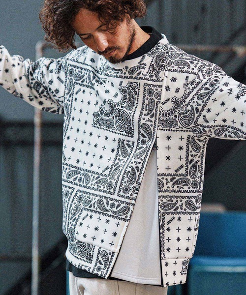 felkod(フィルコッド)の「msw1750-Bandana Cardboard Knit Zip Accent Pullover トレーナー(F25F100)(スウェット・メンズ・ホワイト/ライトグレー/ブラック・S/M/L)」の6枚目の写真