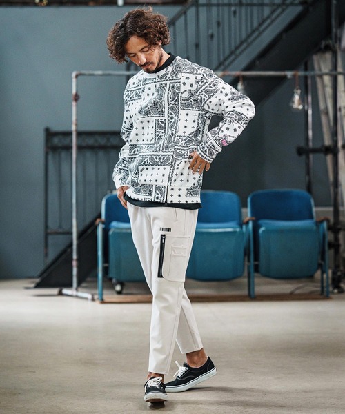 felkod(フィルコッド)の「msw1750-Bandana Cardboard Knit Zip Accent Pullover トレーナー(F25F100)(スウェット・メンズ・ホワイト/ライトグレー/ブラック・S/M/L)」の8枚目の写真