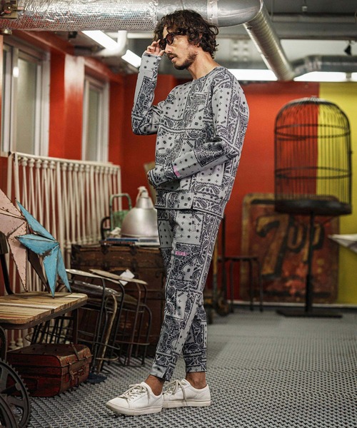felkod(フィルコッド)の「msw1750-Bandana Cardboard Knit Zip Accent Pullover トレーナー(F25F100)(スウェット・メンズ・ホワイト/ライトグレー/ブラック・S/M/L)」の12枚目の写真
