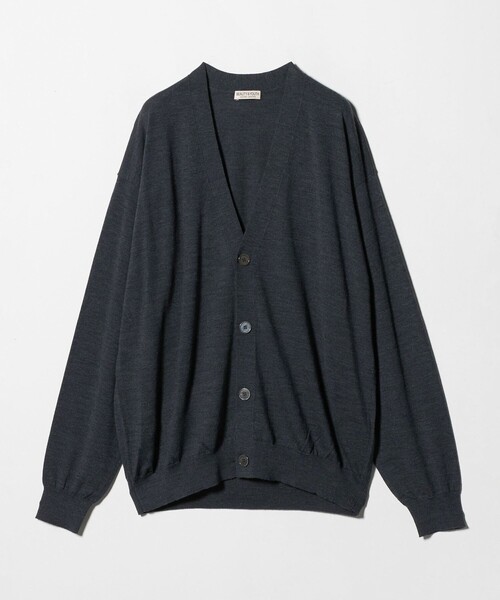 新品ユナイテッドアローズ　ウォッシャブルカーディガン　ネイビー Aライン オーバー Vネック 畦ニット カーディガン -ウォッシャブル