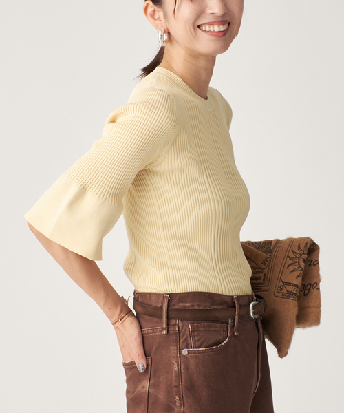 VERMEIL par iena（ヴェルメイユパーイエナ）の「cotton stretch RIB プルオーバー（ニット/セーター・レディース・アイボリー/ブラウン/ネイビー・FREE）」の9枚目の写真