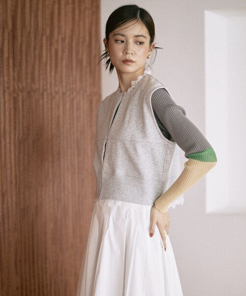 Firsthand（ファーストハンド）の「Firsthand/ファーストハンド オーガニックコットン レース スウェットベスト / 裏毛スウェット（ベスト・レディース・ブラック/グレー/ブラウン・ONE SIZE）」の8枚目の写真