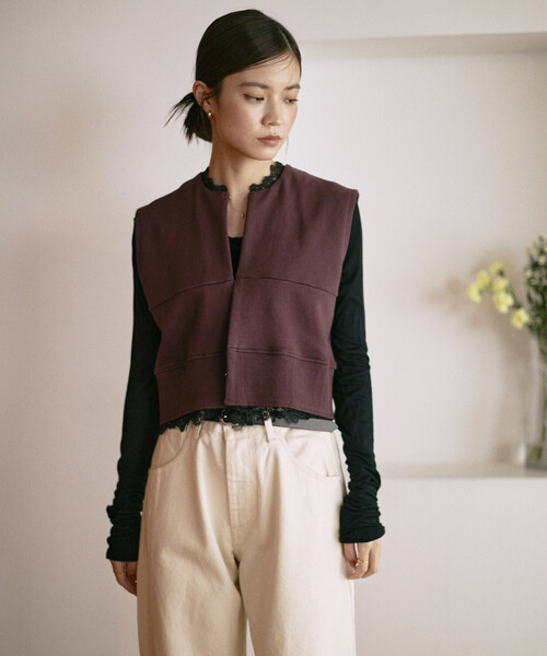 Firsthand（ファーストハンド）の「Firsthand/ファーストハンド オーガニックコットン レース スウェットベスト / 裏毛スウェット（ベスト・レディース・ブラック/グレー/ブラウン・ONE SIZE）」の15枚目の写真