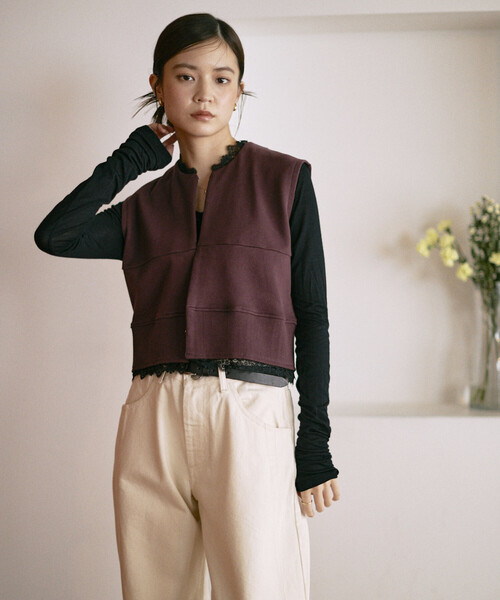 Firsthand（ファーストハンド）の「Firsthand/ファーストハンド オーガニックコットン レース スウェットベスト / 裏毛スウェット（ベスト・レディース・ブラック/グレー/ブラウン・ONE SIZE）」の16枚目の写真