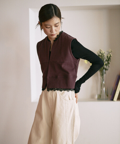 Firsthand（ファーストハンド）の「Firsthand/ファーストハンド オーガニックコットン レース スウェットベスト / 裏毛スウェット（ベスト・レディース・ブラック/グレー/ブラウン・ONE SIZE）」の17枚目の写真