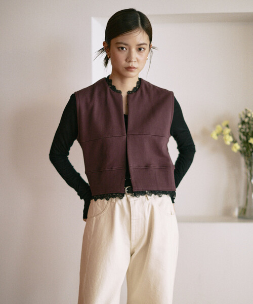 Firsthand（ファーストハンド）の「Firsthand/ファーストハンド オーガニックコットン レース スウェットベスト / 裏毛スウェット（ベスト・レディース・ブラック/グレー/ブラウン・ONE SIZE）」の18枚目の写真