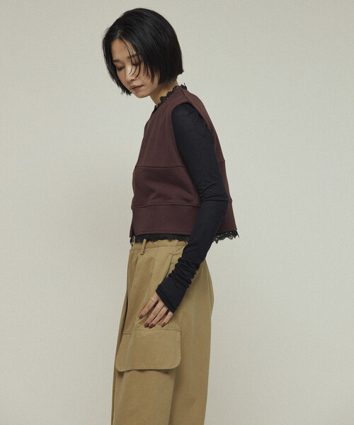 Firsthand(ファーストハンド)の「Firsthand/ファーストハンド オーガニックコットン レース スウェットベスト / 裏毛スウェット(ベスト・レディース・ブラック/グレー/ブラウン・ONE SIZE)」の22枚目の写真