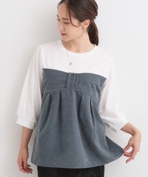 DRESKIP | 【S-LL】気になるウエストをさり気なくカバー リボン風ドッキングトップス(Tシャツ/カットソー)