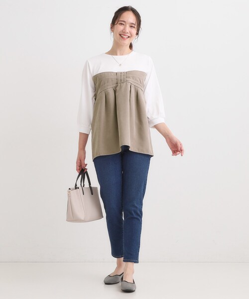 DRESKIP（ドレスキップ）の「気になるウエストもさり気なくカバー リボン風ドッキングトップス（Tシャツ/カットソー・レディース・ブルー系その他6/ベージュ系4/チャコール・04/03/02/01）」の6枚目の写真